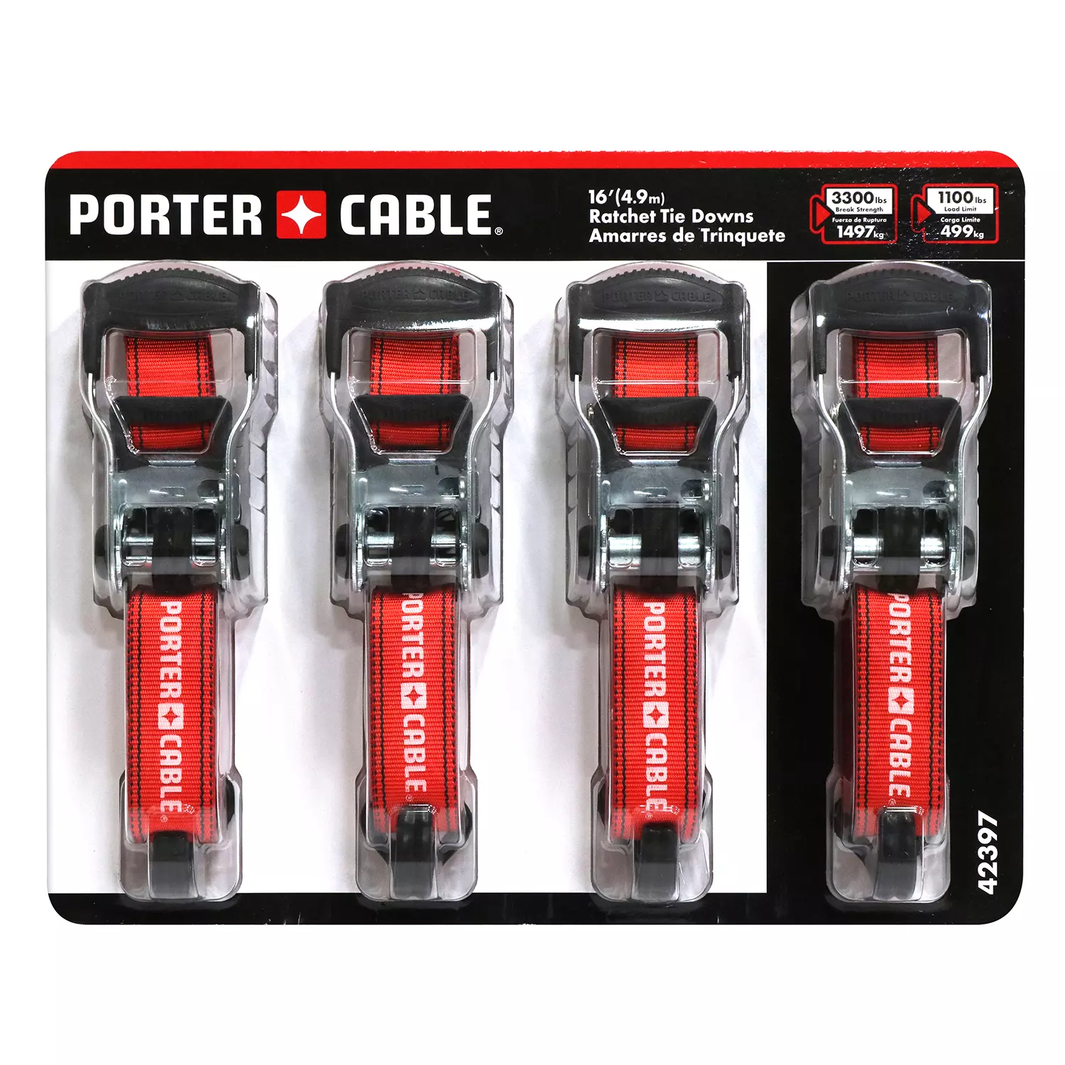 Porter Cable 1.5″X 16′ Rachet Tie Down Set (4 Pc.)