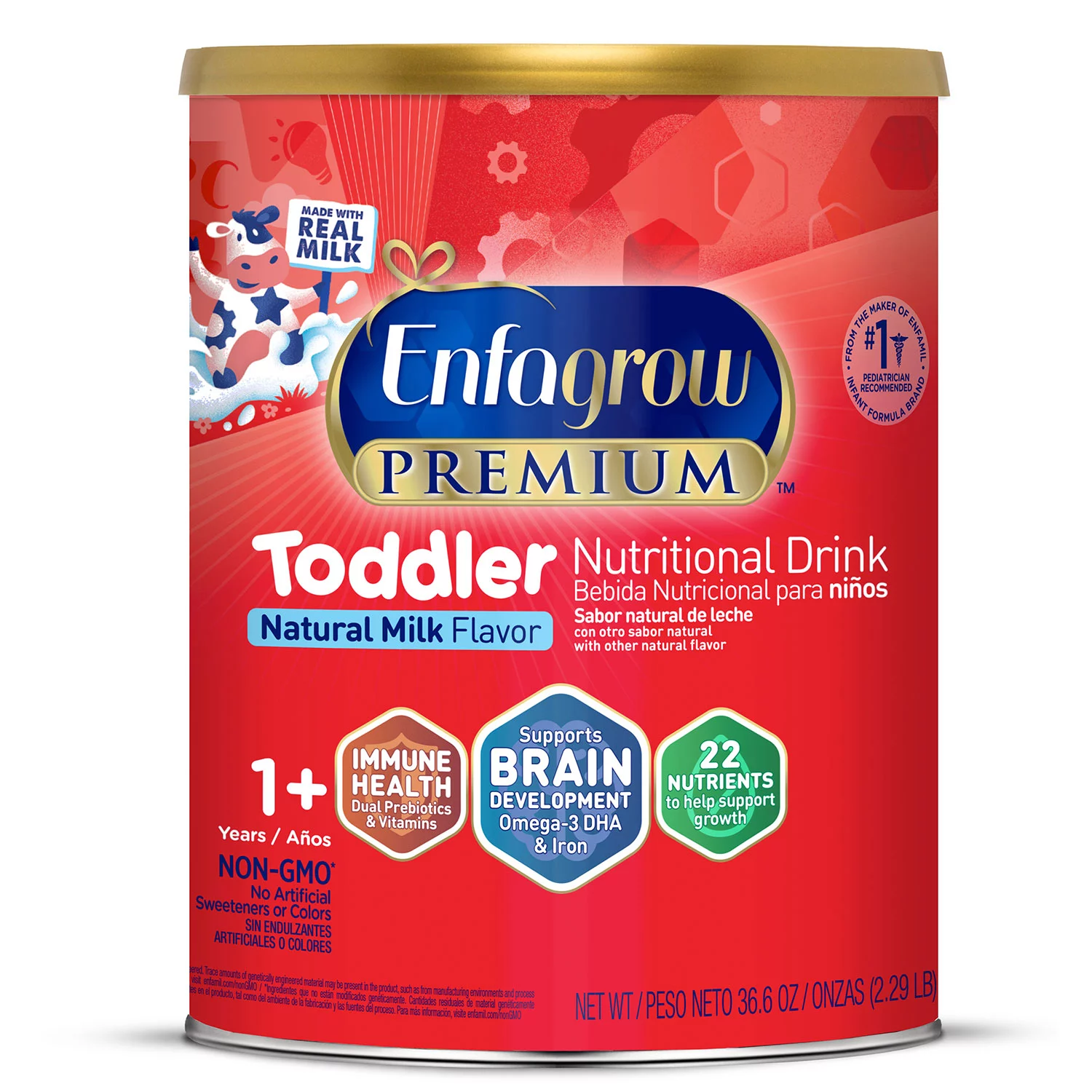 Enfagrow NeuroPro Toddler Formula Milk Drink with Omega-3 and DHA, Natural Milk, Powder Can (36.6 oz.)