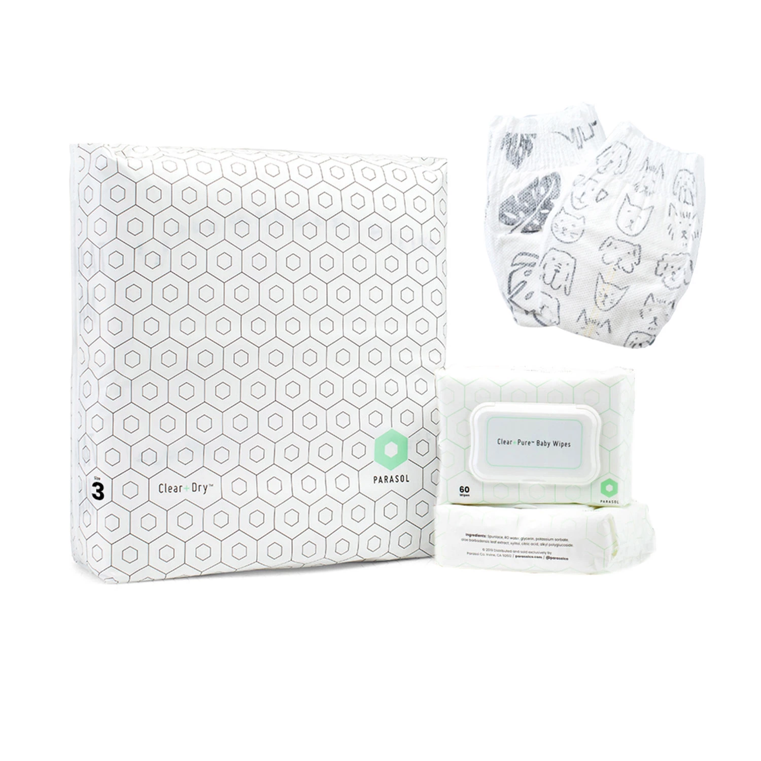 Parasol Clear+Dry Diaper and Clear+Pure Wipe