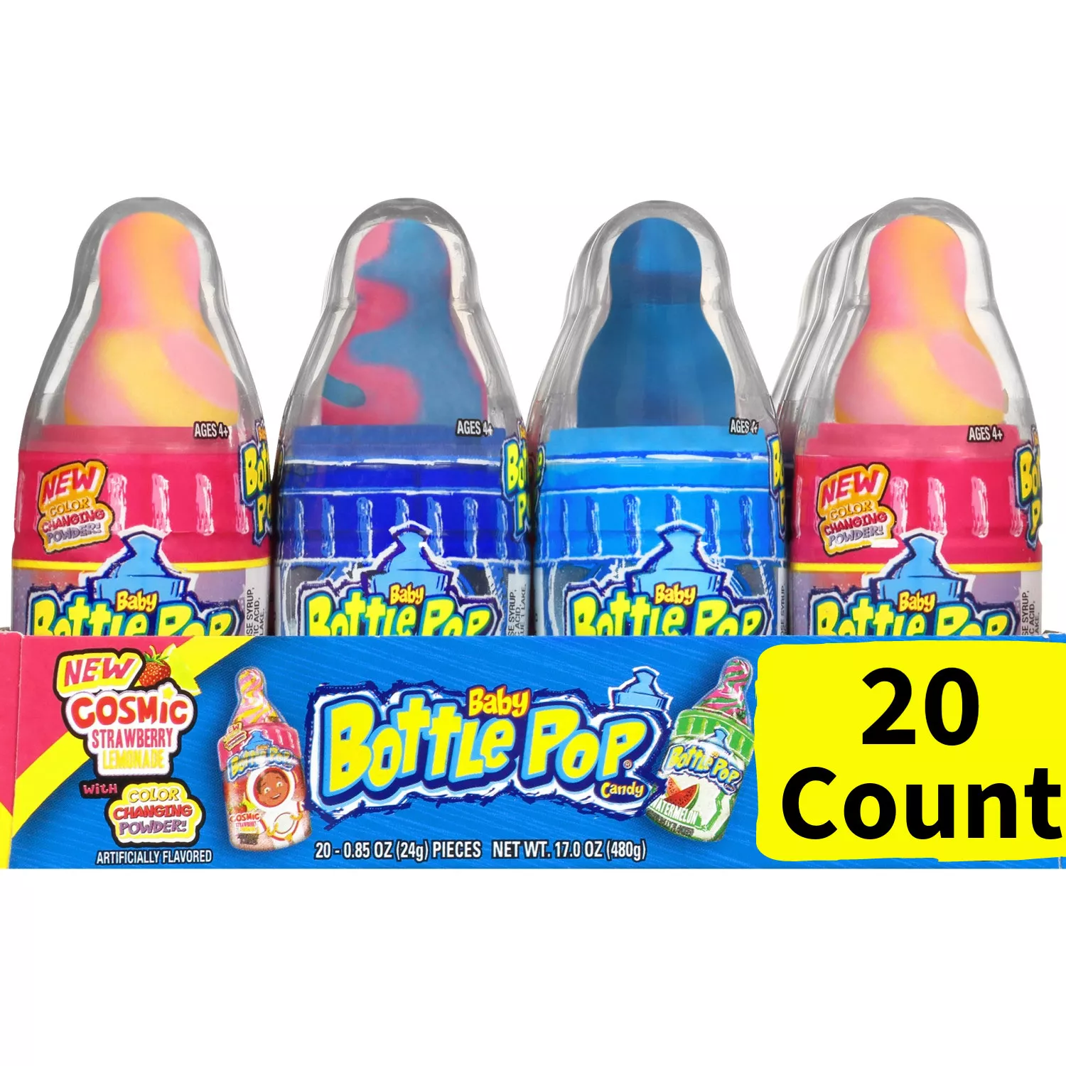 Baby Bottle Pop Candy, Assorted Flavor Lollipops with Dipping Powder (0.85 oz., 20 ct.