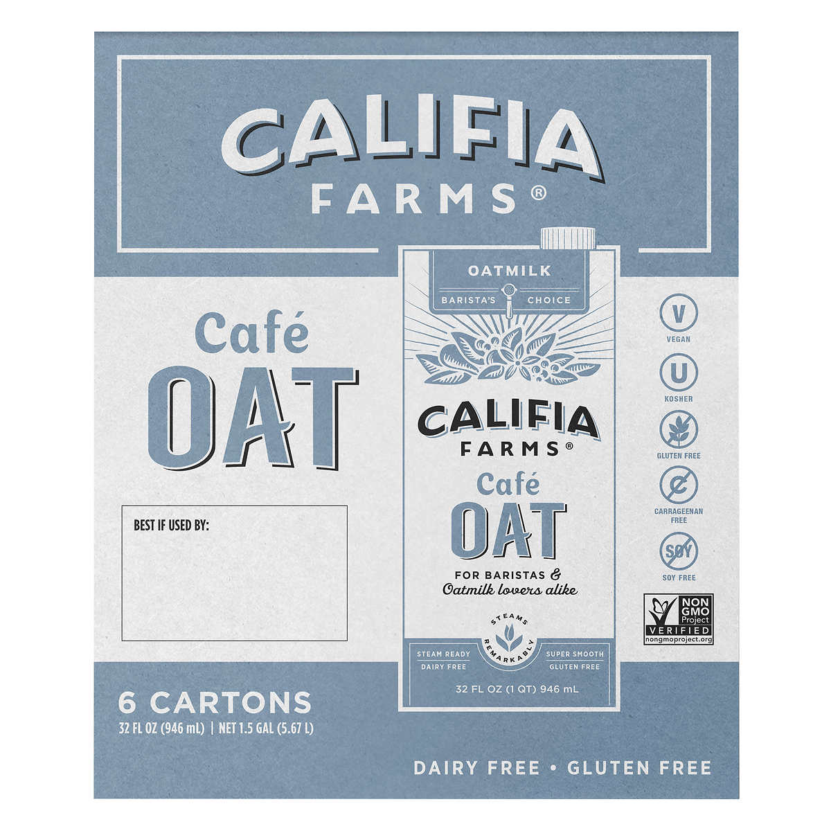 Califia Farms Cafe Oat Barista Choice Oatmilk, Dairy Free, 32 oz, 6-count