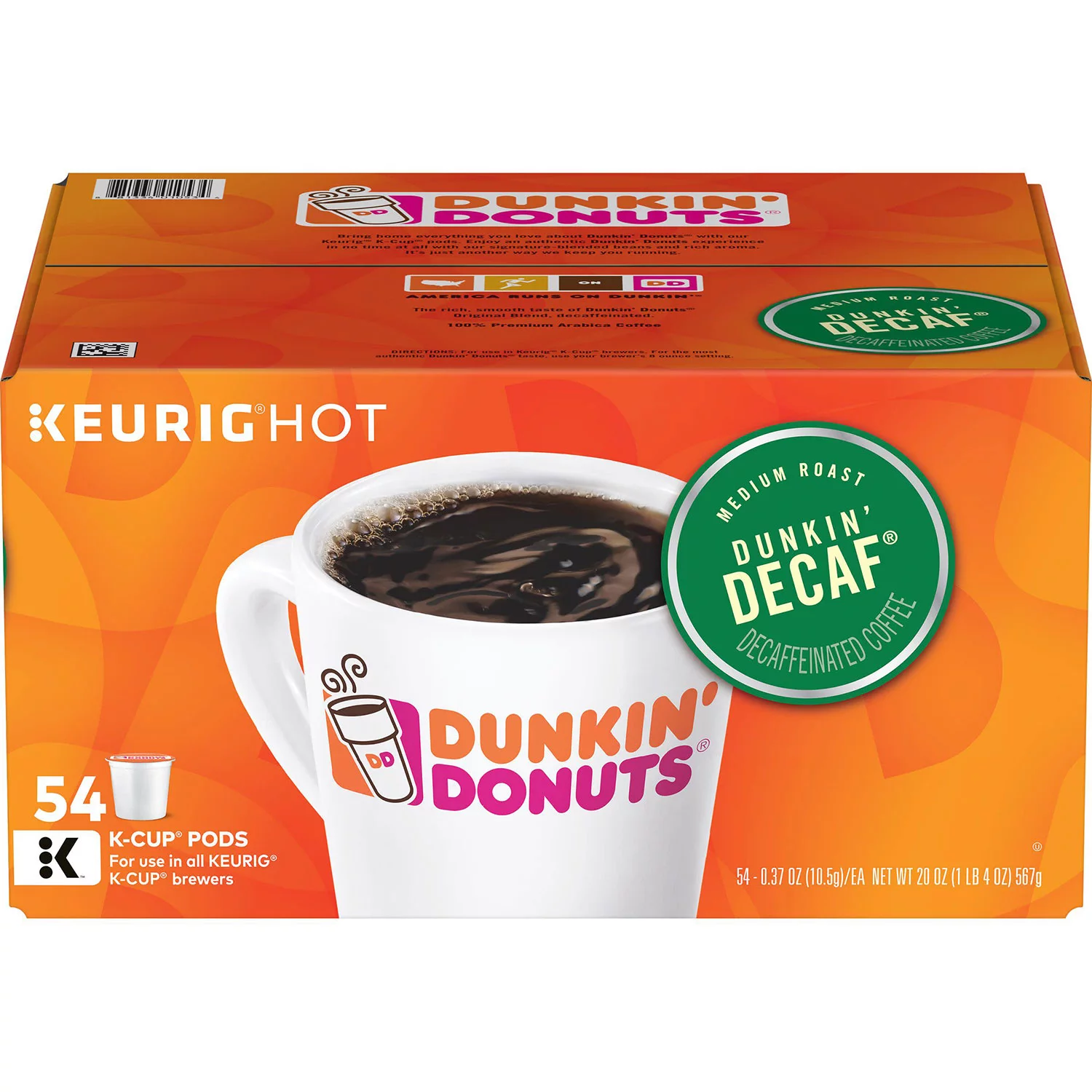 Dunkin’ Donuts Decaf Coffee K-Cups, Medium Roast (54 ct.)