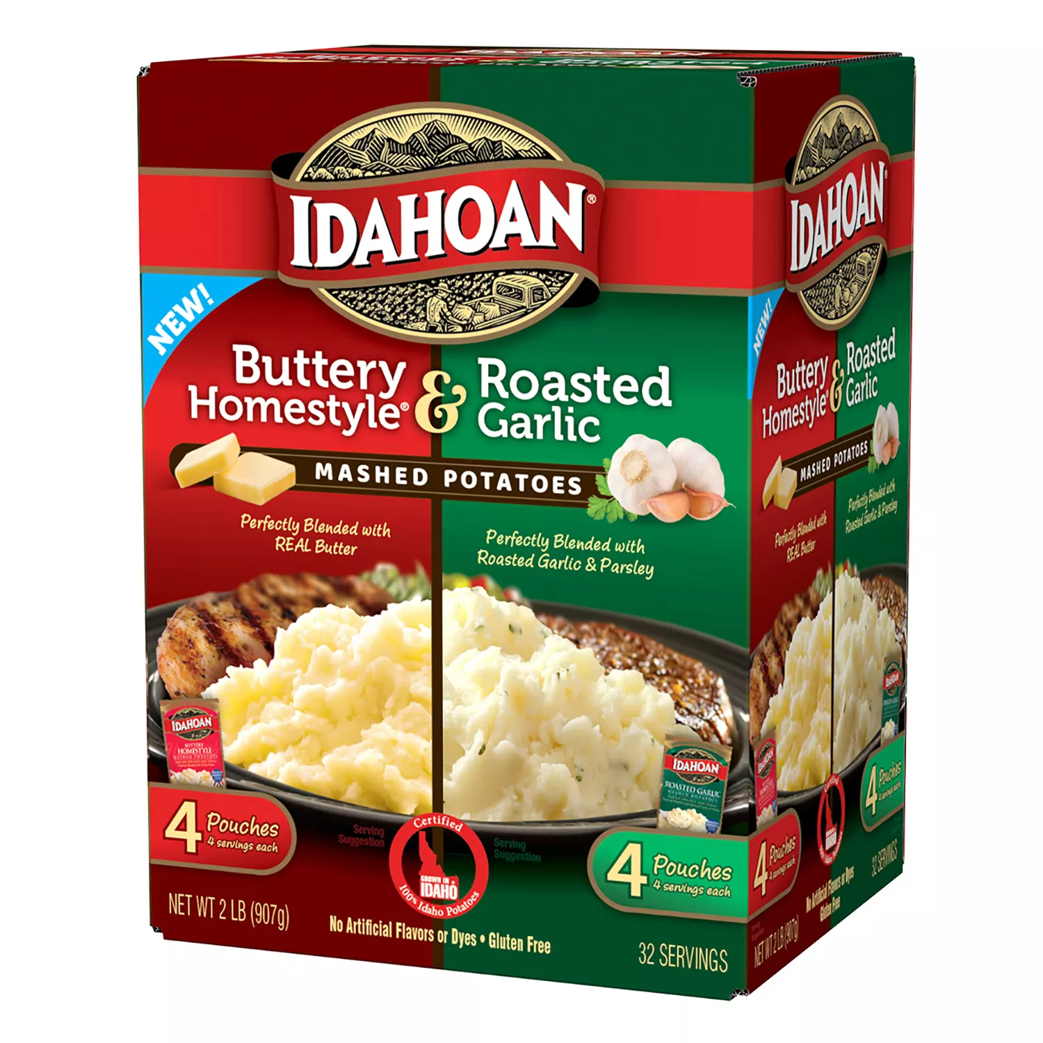 Idahoan Instant Mashed Potatoes Buttery Homestyle and Roasted Garlic
