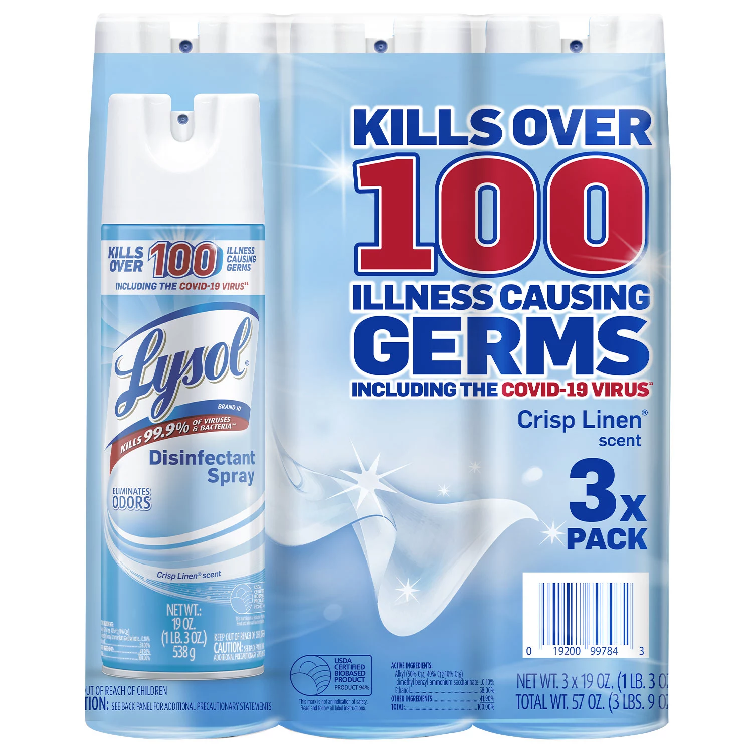 Lysol Disinfectant Spray Crisp Linen 3 Pack, 19 oz Each