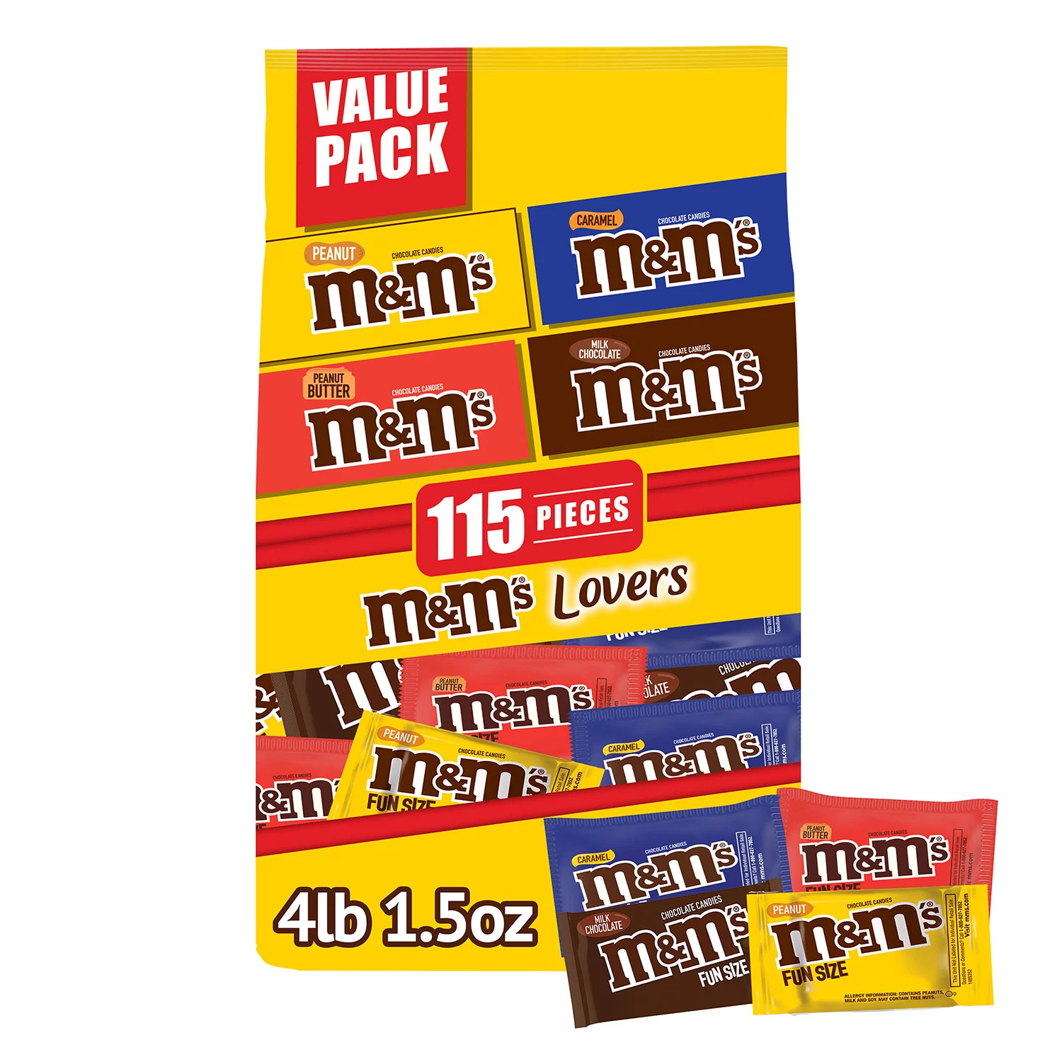 M&M'S Fun Size Chocolate Variety Candy Bag, 115 pcs
