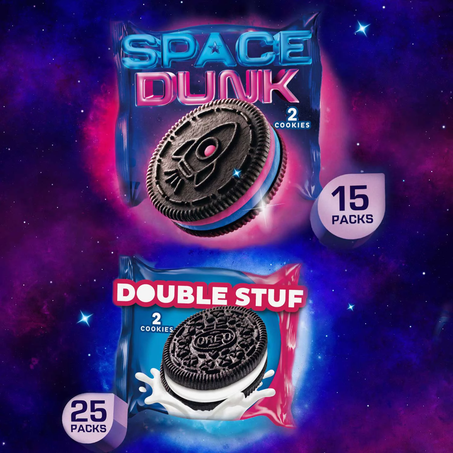 OREO Space Dunk and Double Stuf Sandwich Cookies, Variety Pack, 1.02 oz ...