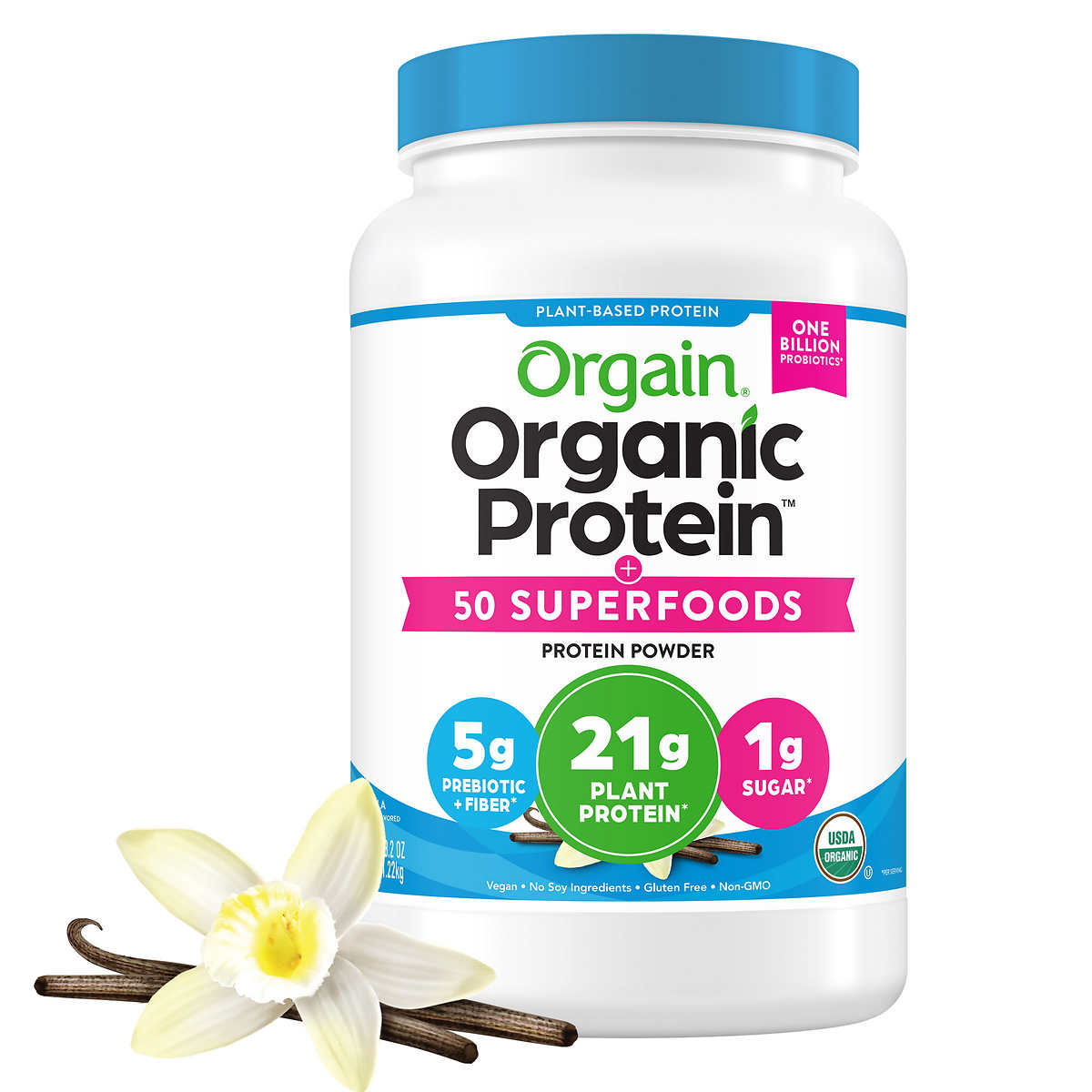 orgain organic protein and superfoods plant based protein powder vanilla bean