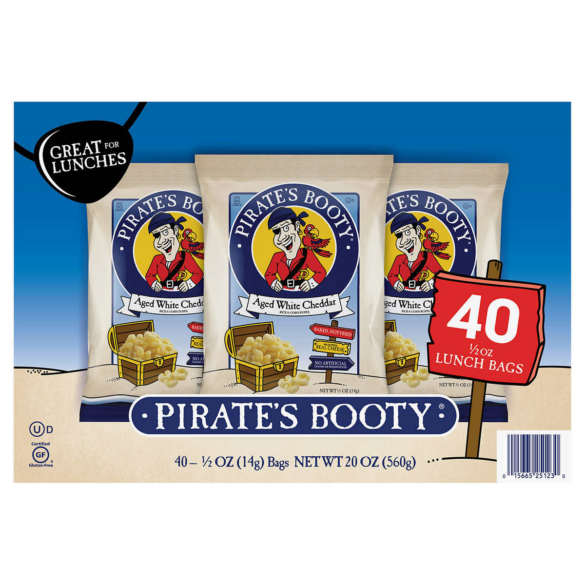 Pirate’s Booty Aged White Cheddar Snack, 0.5 oz, 40-count