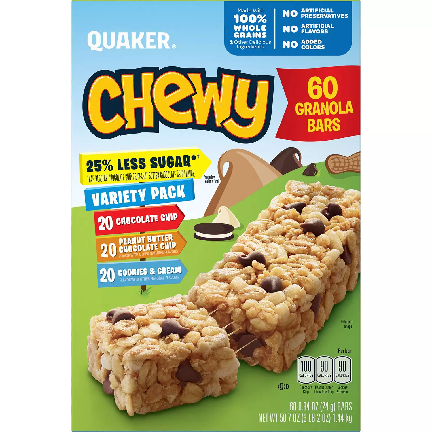 Quaker Chewy Granola Bars Reduced Sugar, Variety Pack (60 Pk.) – Jarasim