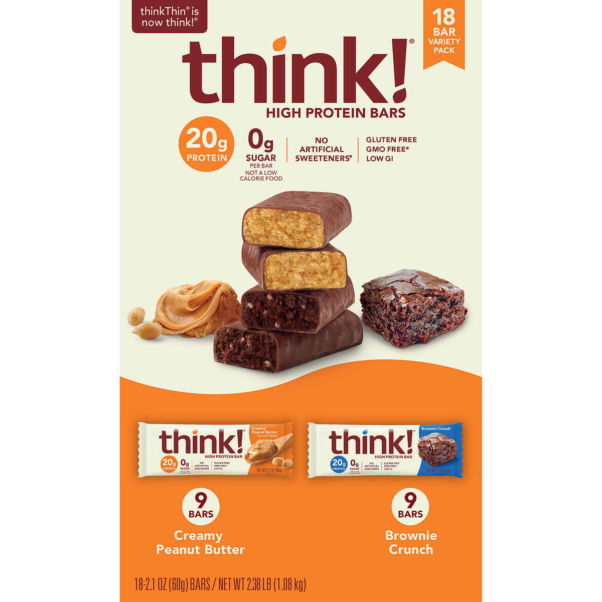 Think Thin High Protein Bar, Variety Pack, 2.1 oz, 18-count
