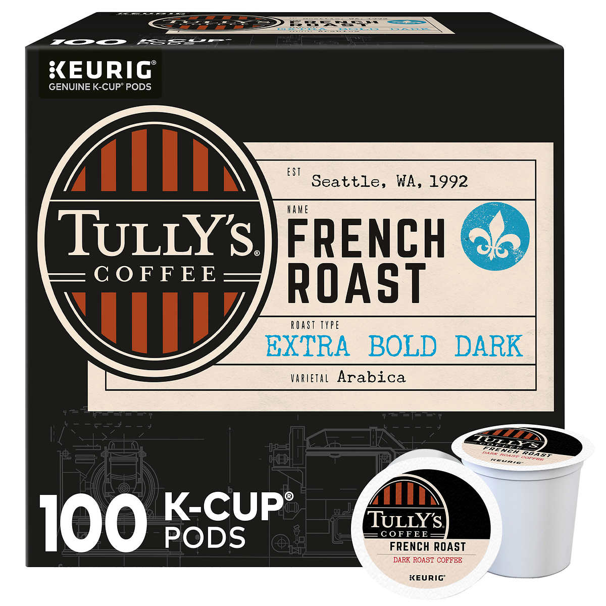 Tully’s Coffee French Roast K-Cups Pods, 100-count