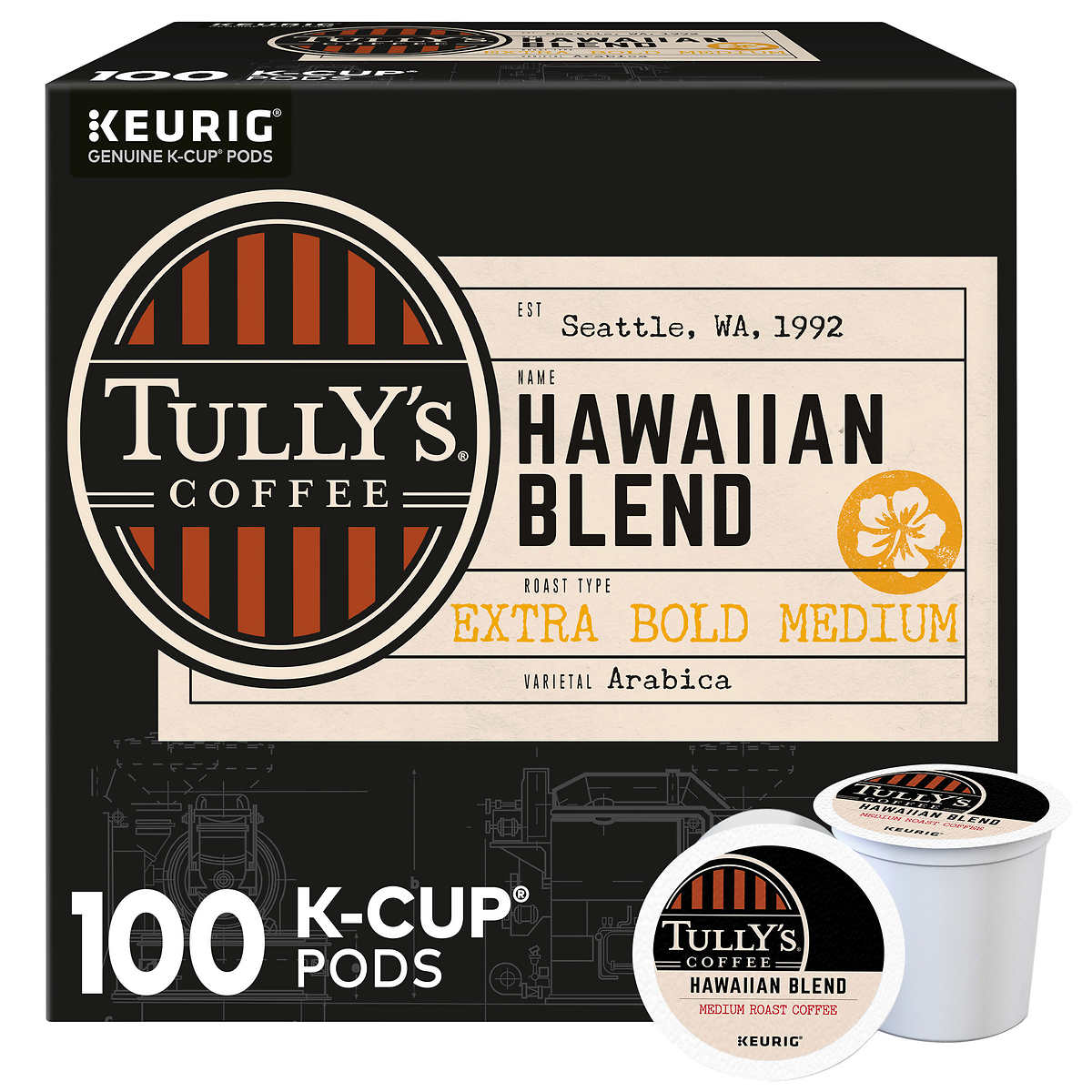 Tully’s Coffee Hawaiian Blend K-Cups Packs, 100 ct