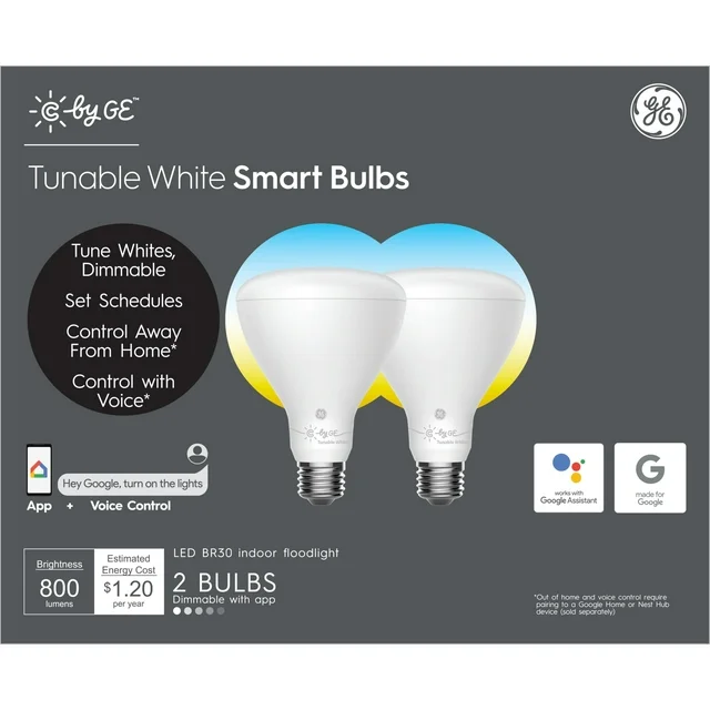 GE C by GE LED 11W Smart Bulb,Tunable White, BR30 Flood Light, 2pk