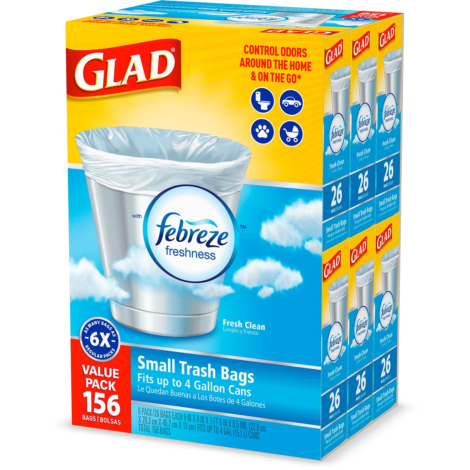 Glad Small Twist-Tie White Trash Bags, Fresh Clean Scent with Febreze Freshness (4 gals., 156 ct.)