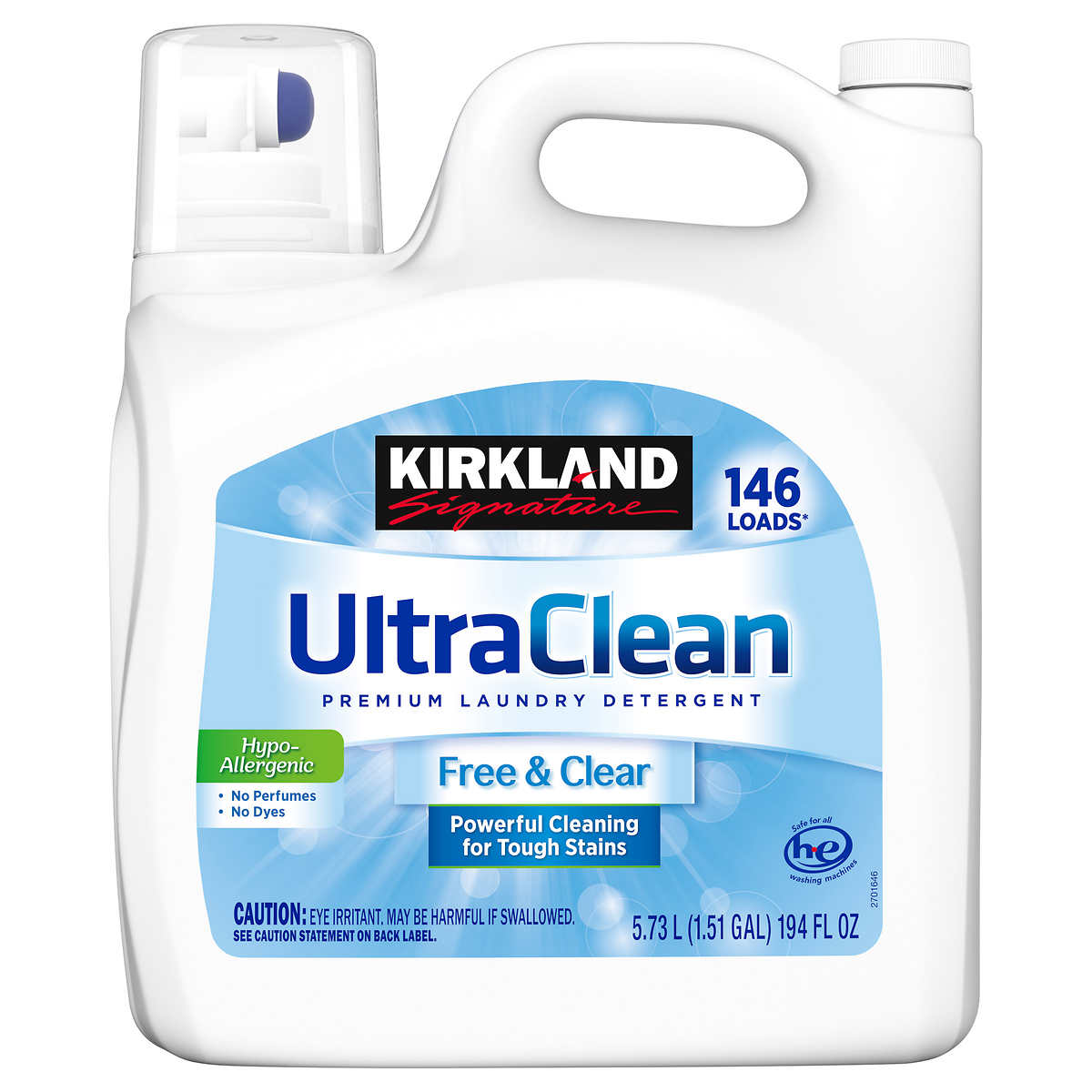 Kirkland Signature Ultra Clean Free & Clear HE Liquid Laundry Detergent 146 loads 194 fl oz
