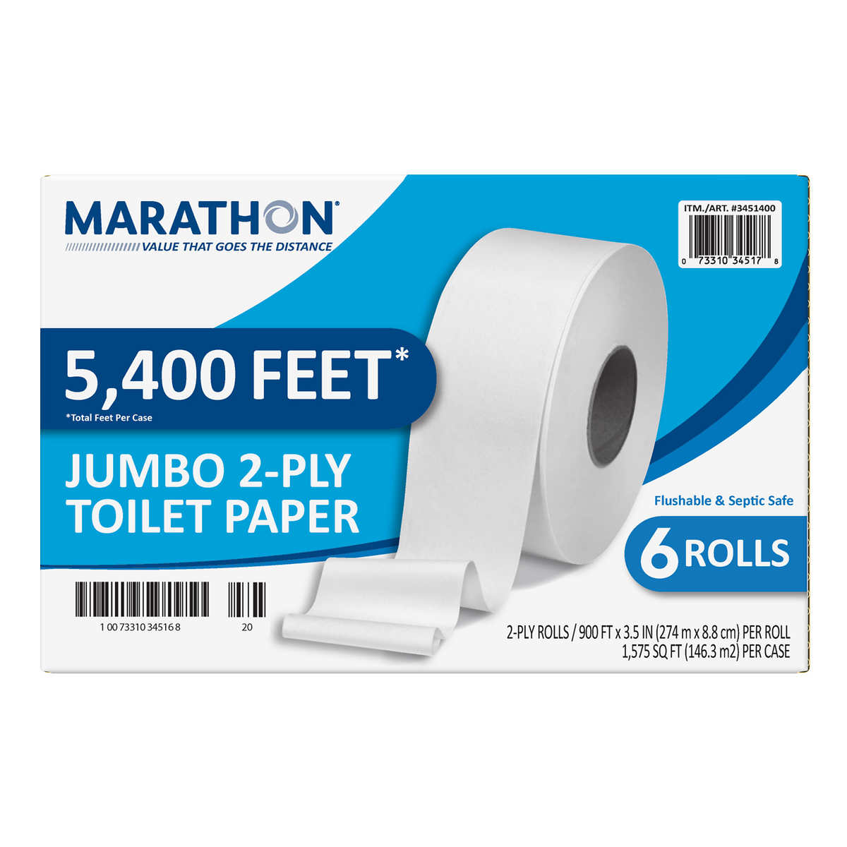 Marathon Jumbo Roll Bath Tissue, 2-Ply, 900 ft Rolls, 6 Roll