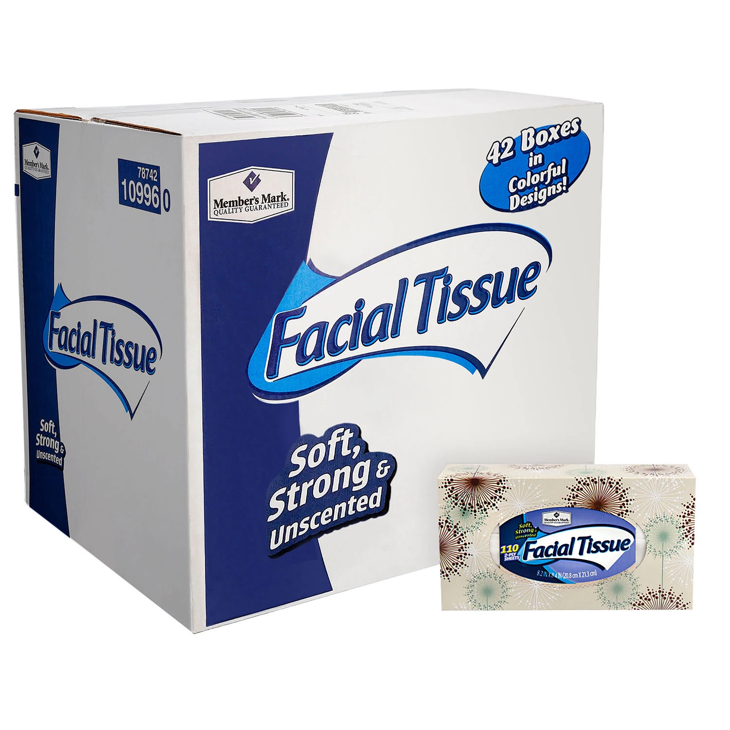 Member’s Mark 2-Ply Soft and Strong Facial Tissue, 42 pk., 4,620 tissues (110 ct. per box)