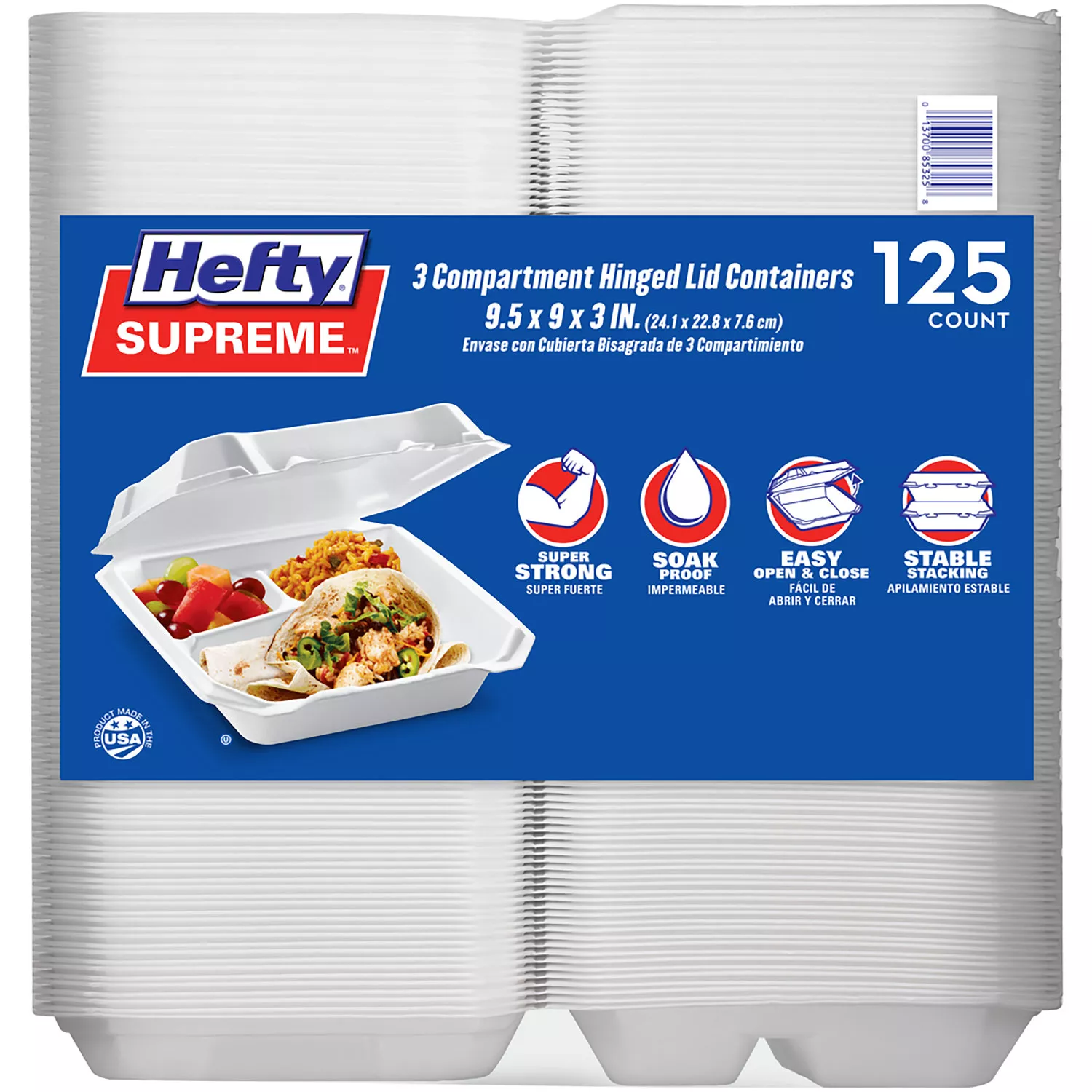 Member’s Mark 3-Compartment Foam Hinged Lid Container by Hefty (125 ct.)