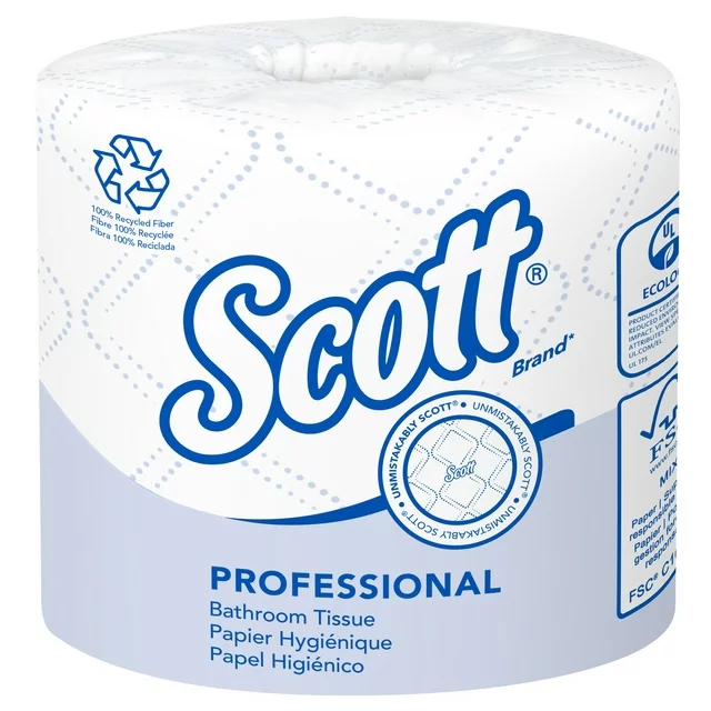 Scott Essential Professional 100% Recycled Fiber Bulk Toilet Paper for Business (13217), 2-PLY Standard Rolls, White, 80 Rolls per Case, 506 Sheets per Roll