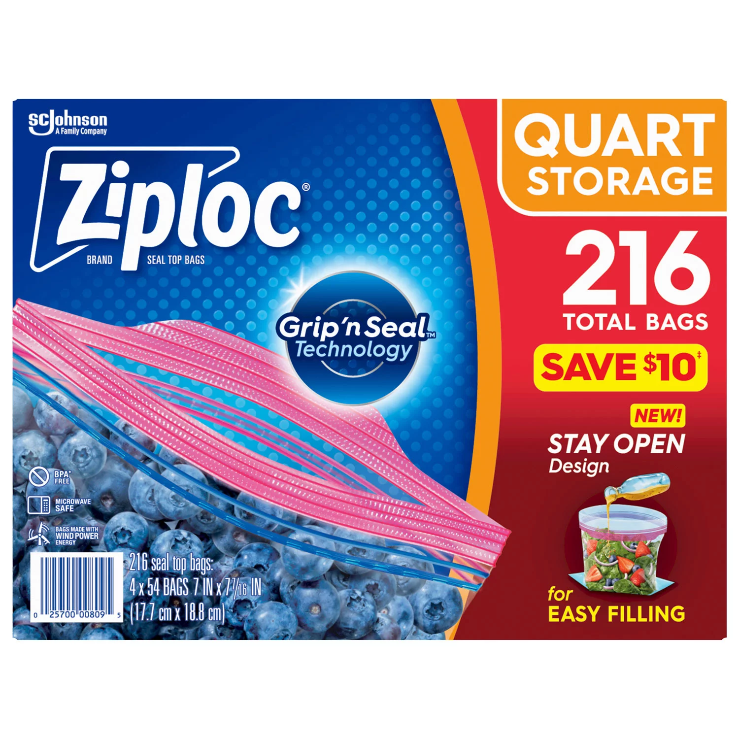 Ziploc Storage Quart Bags with Grip ‘n Seal Technology (216 ct.)
