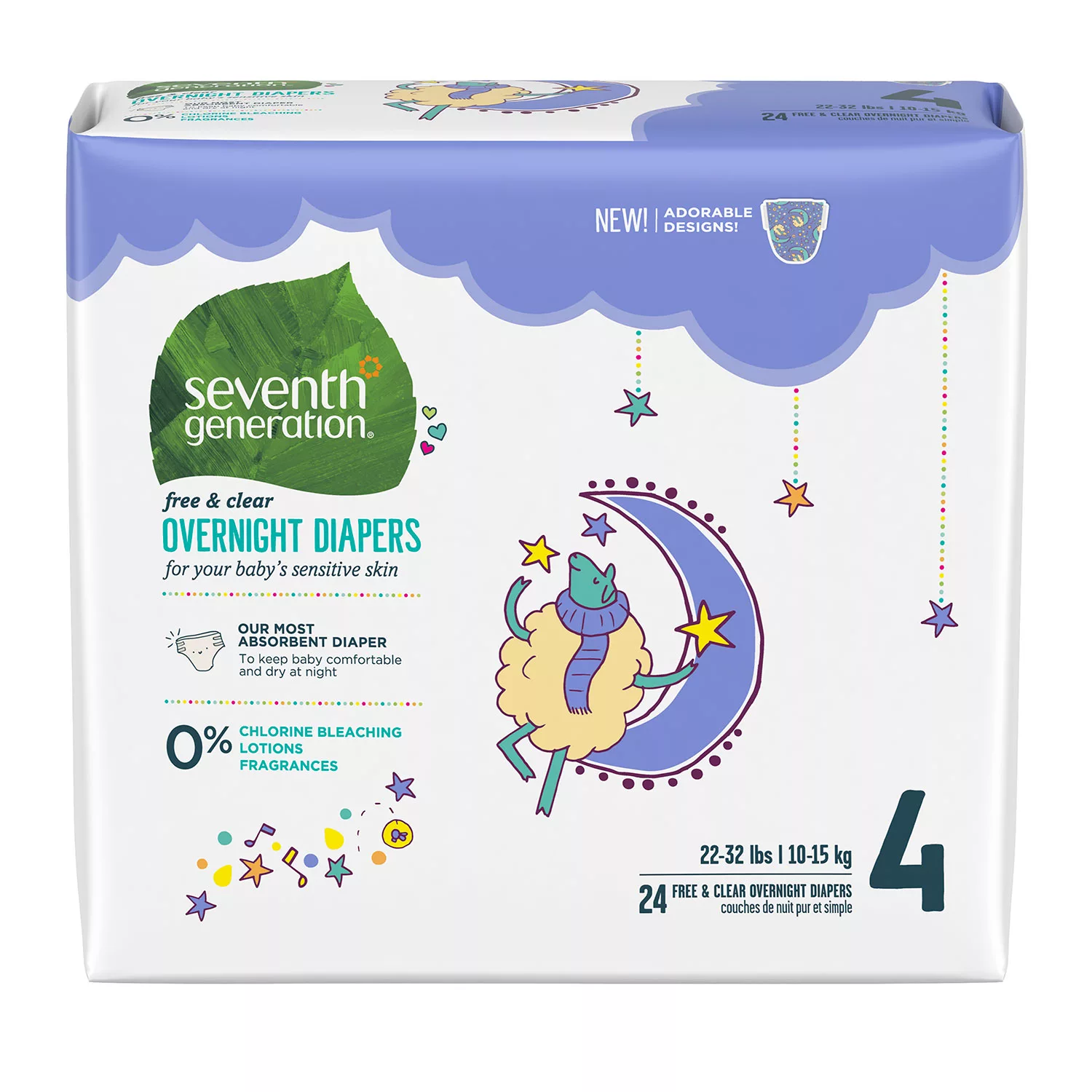 Seventh Generation Free & Clear Overnight Diapers (Choose Your Size)