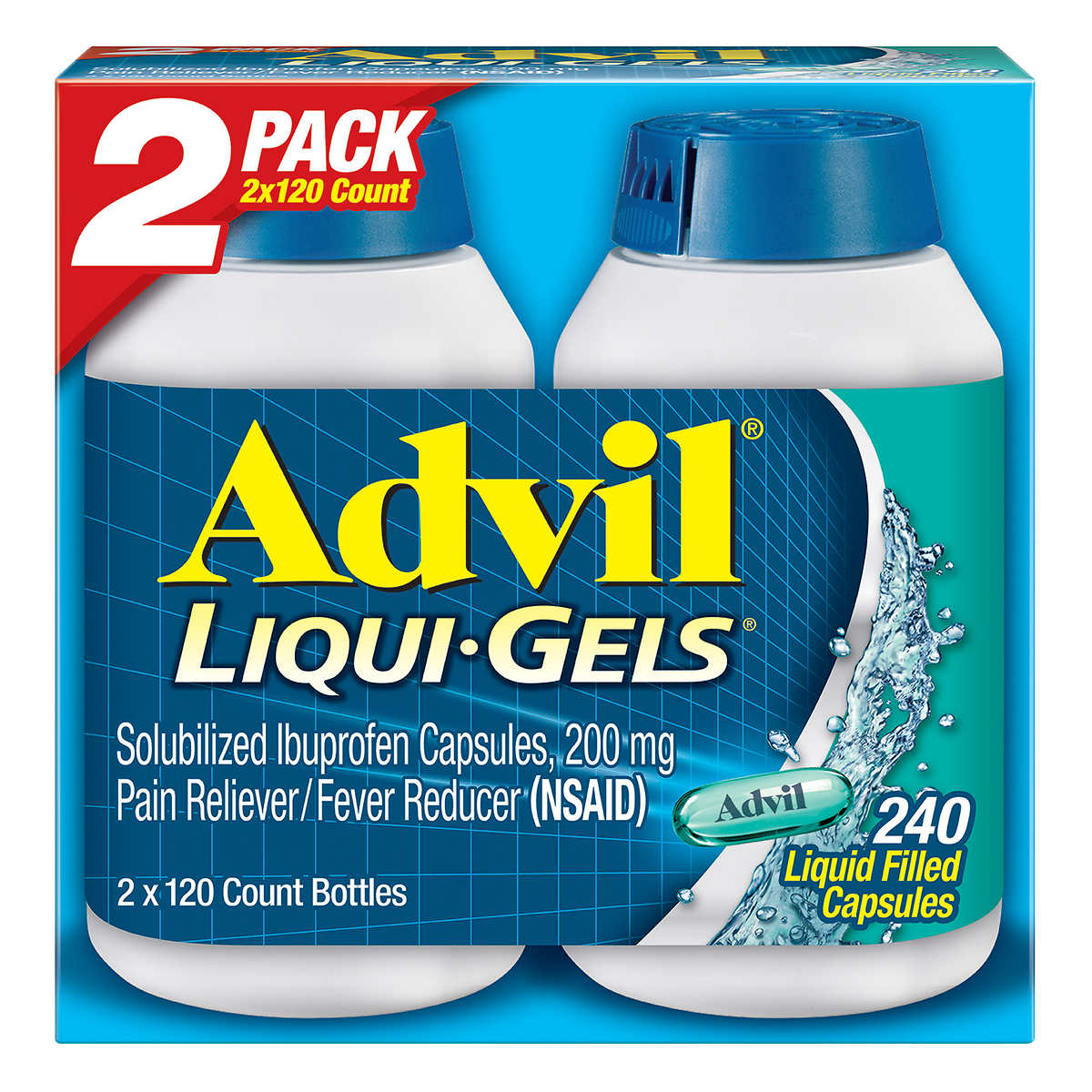 Advil Liqui-Gels Ibuprofen 200 mg. Pain Reliever/Fever Reducer, 240 Capsules
