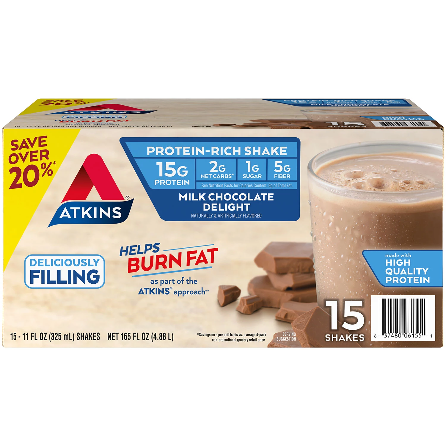 Atkins Gluten Free Protein-Rich Shake Milk Chocolate Delight Keto Friendly (15 pk.)