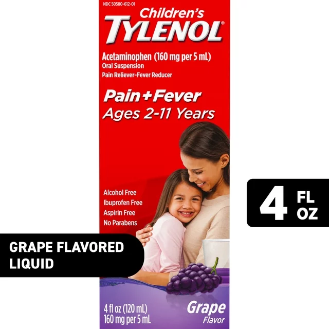 Children’s Tylenol Pain + Fever Relief Medicine, Grape, 4 fl. oz
