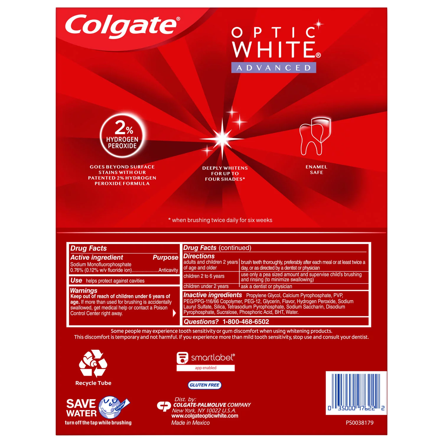 Colgate Optic White Advanced Teeth Whitening Toothpaste, Sparkling ...