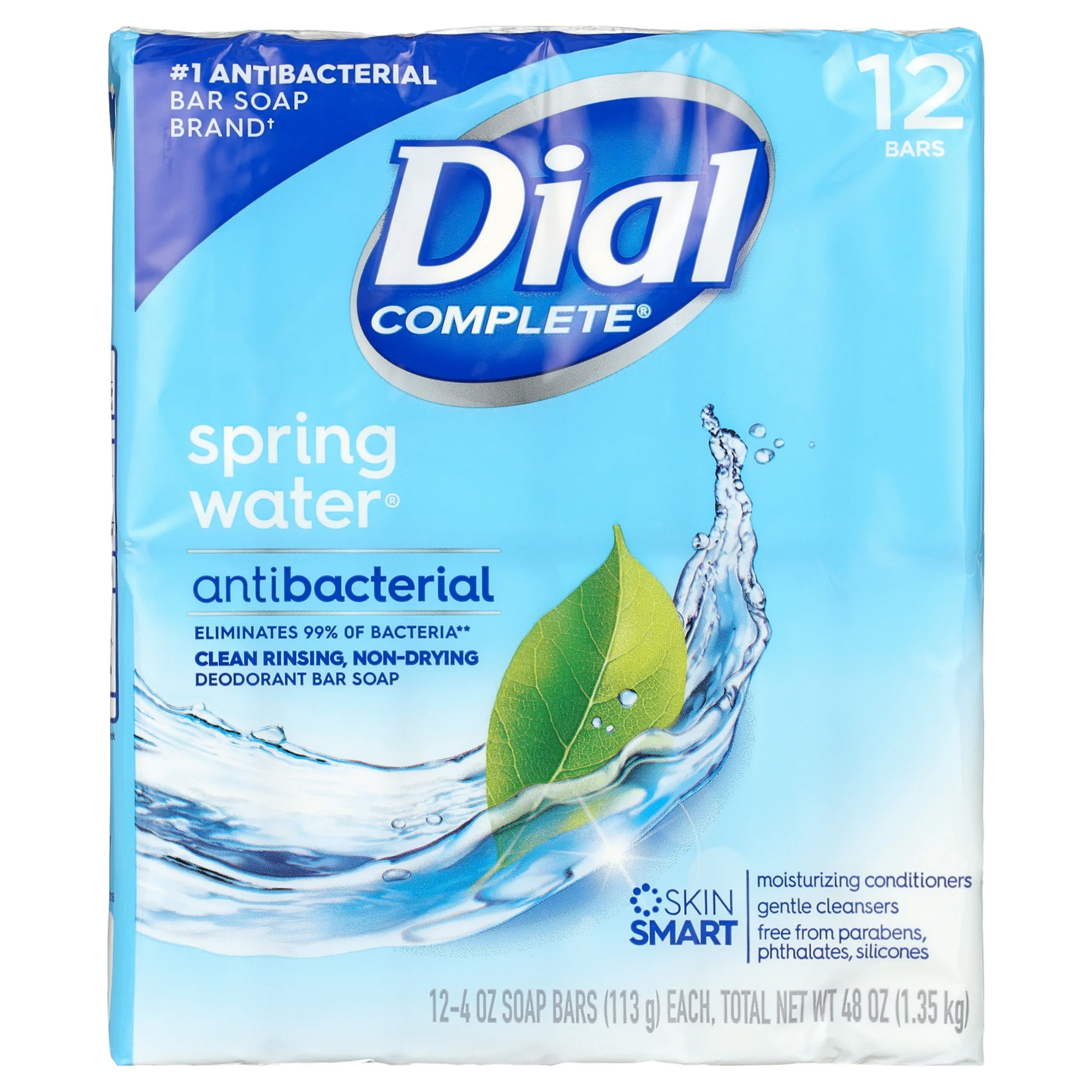 Dial Antibacterial Deodorant Bar Soap, Spring Water, 4 Ounce, 12 Bars