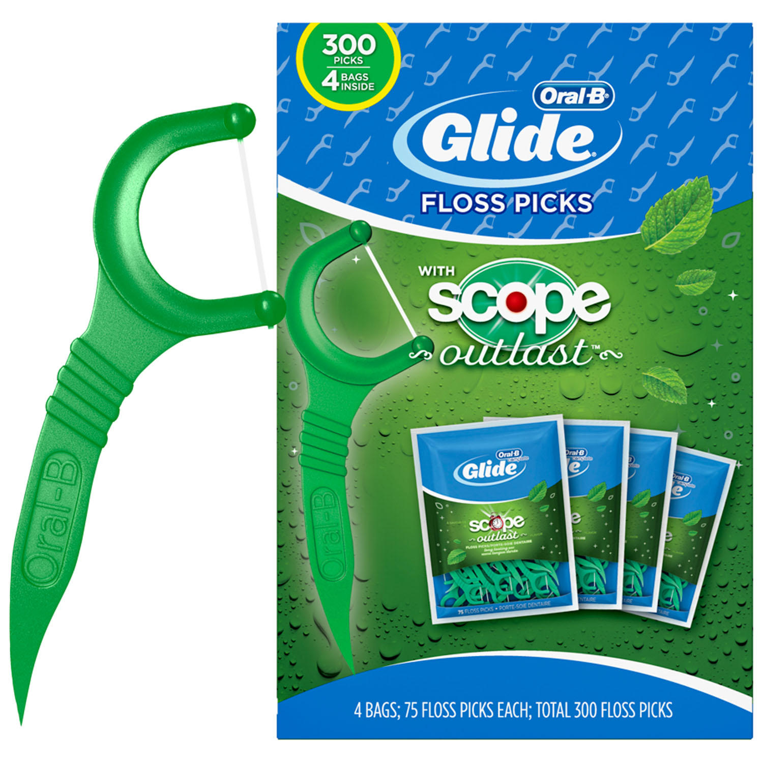 Oral-B Complete Glide Floss Picks, Scope Outlast (300 ct.)