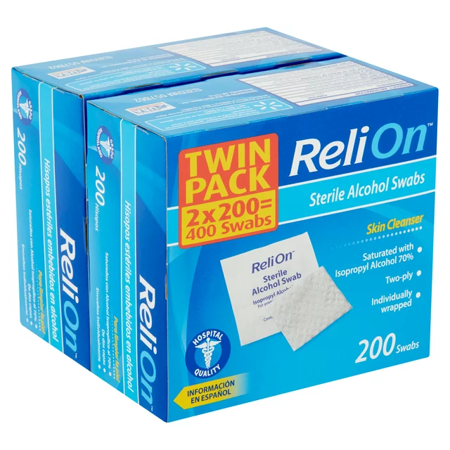 ReliOn Skin Cleanser Sterile Alcohol Swabs Twin Pack, 400 count, 2 pack