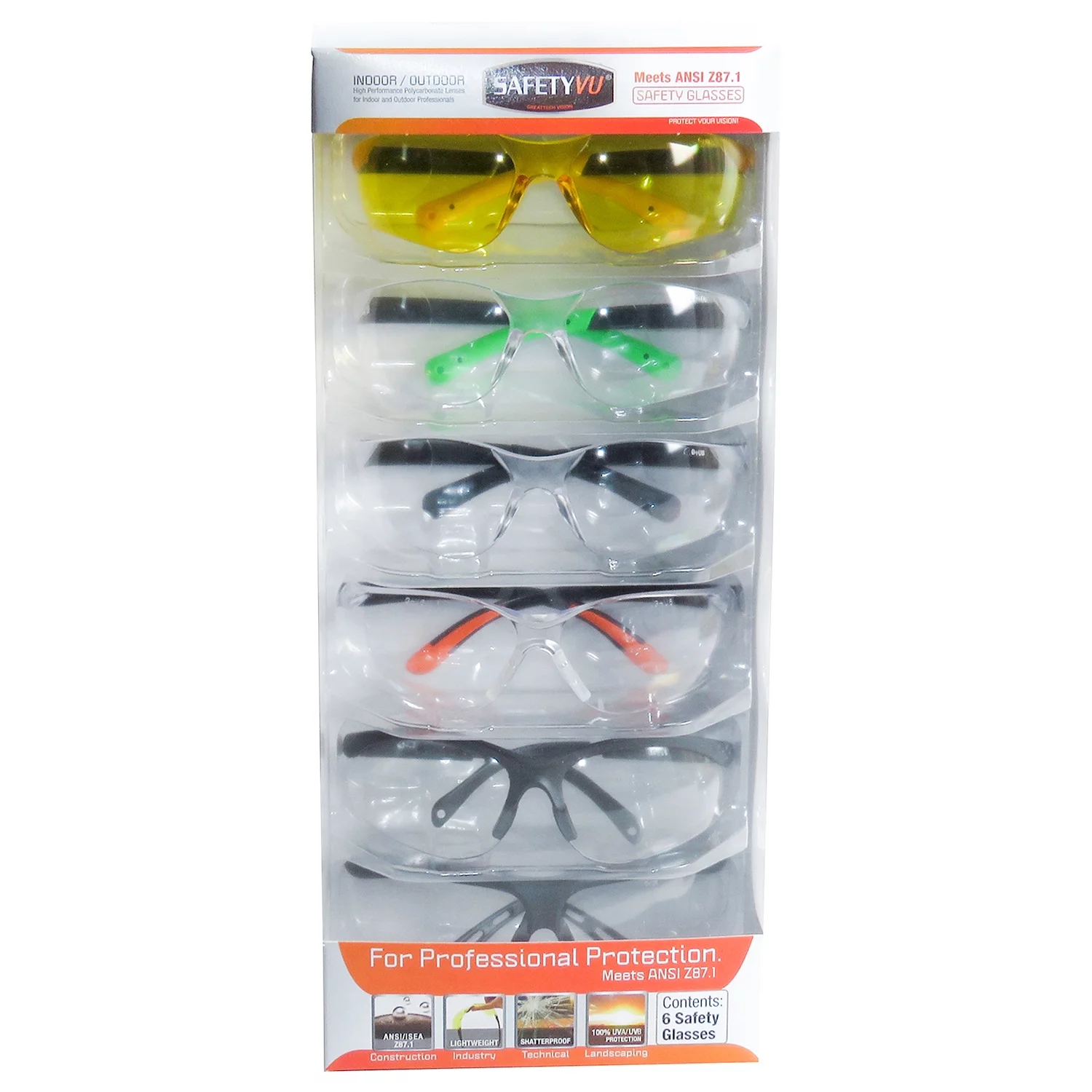 SafetyVU Safety Glasses, 5 Clear and 1 Yellow, (6-pk.)