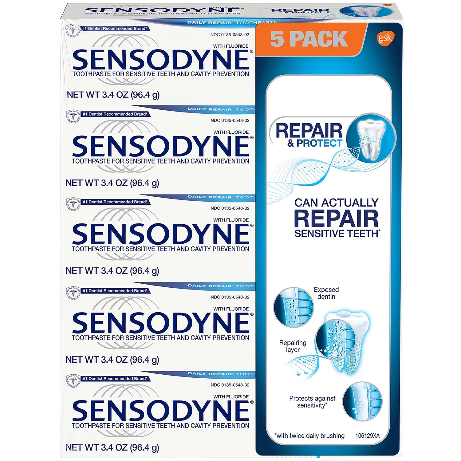 Sensodyne Repair & Protect Toothpaste for Sensitve Teeth (3.4 oz., 5 pk.)