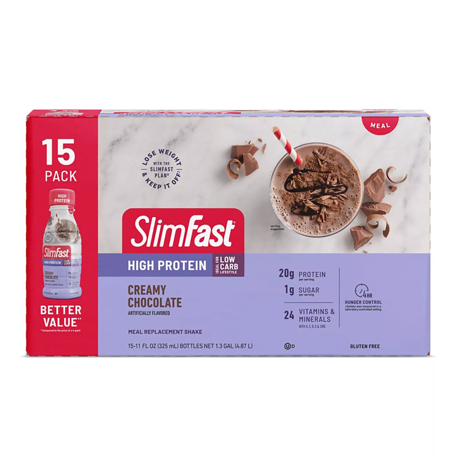 SlimFast Advanced Creamy Chocolate High Protein Ready to Drink Meal Replacement Shakes