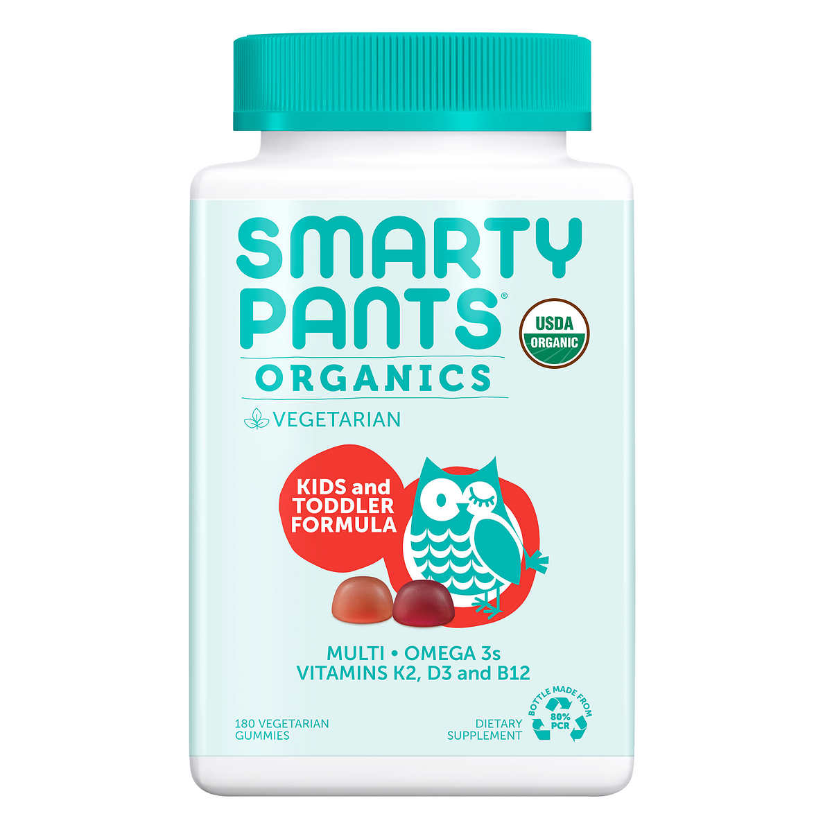 SmartyPants USDA Organic Kids & Toddler Formula Multivitamin, 180 Vegetarian Gummies