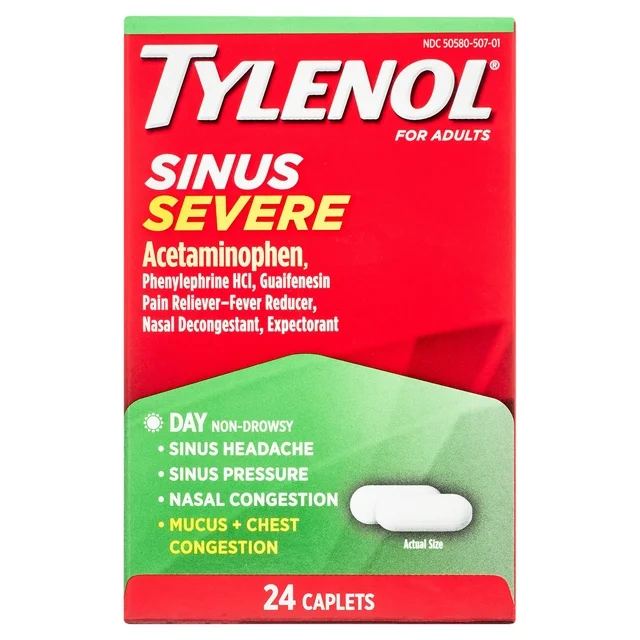 TYLENOL Sinus Severe Non-Drowsy Day Cold & Flu Relief Caplets, 24 Ct