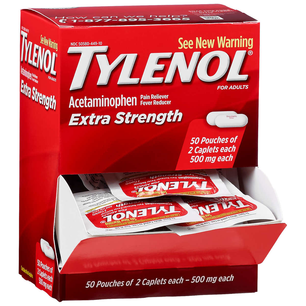 Tylenol Extra Strength Acetaminophen Caplets Dispenser Box, 2 Caplets, 50-count
