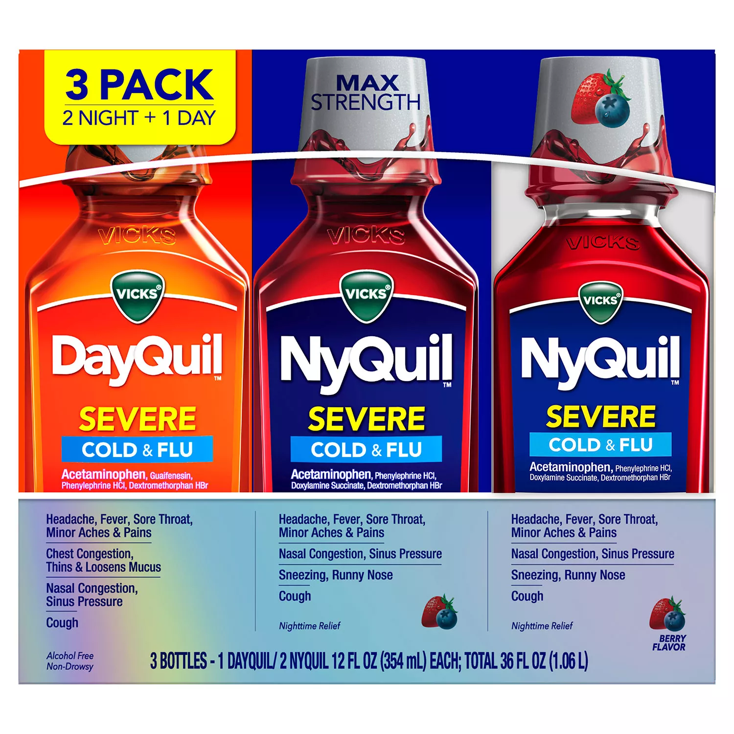 Vicks DayQuil and NyQuil SEVERE Cold & Flu Relief Liquid (12 fl. oz., 3 pk.)